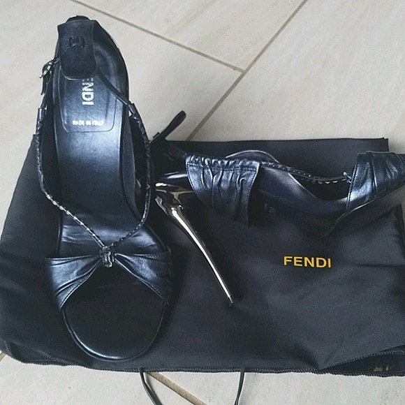 Fendi Shoes - Fendi Navy Leather Silver Metal Heels 37.5 EUC